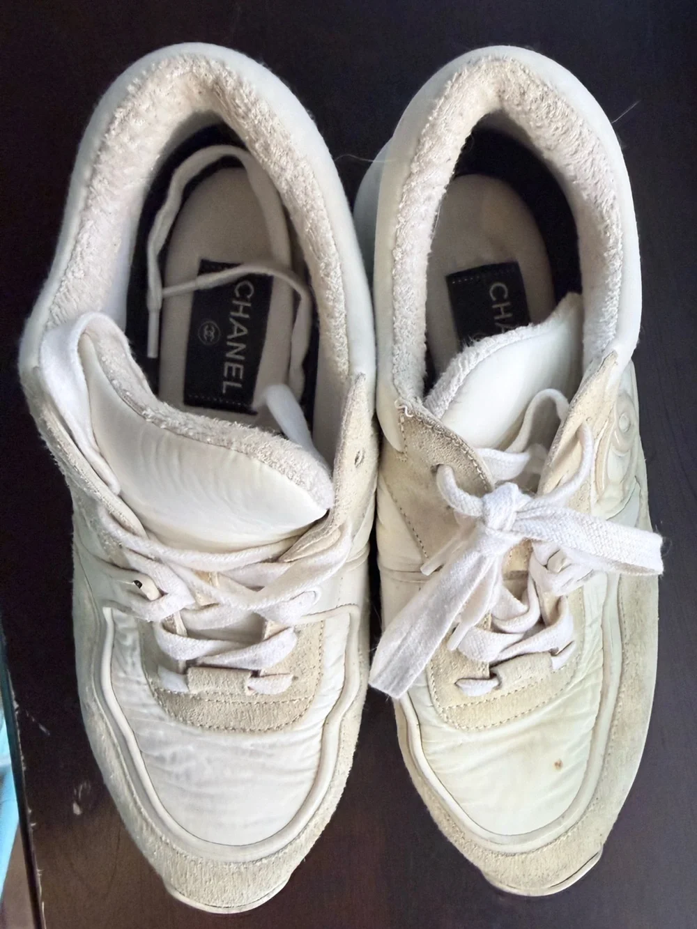 Chanel Interlocking CC Logo Nylon & Suede Low-Top Sneakers, style G34360.